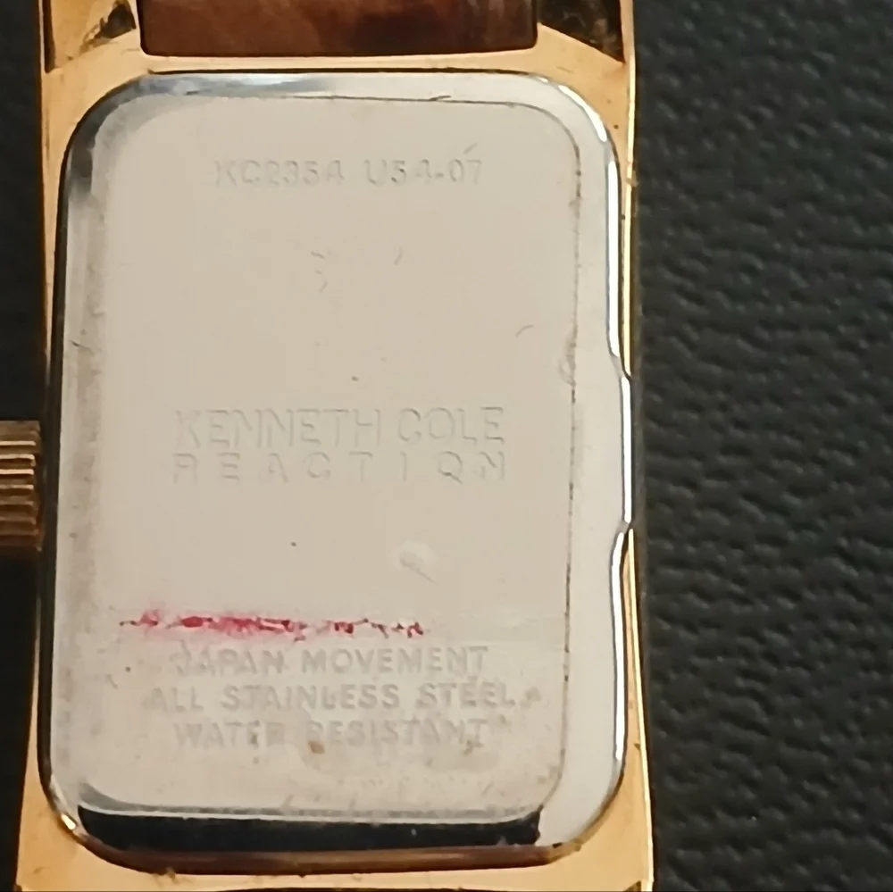 Vintage Genuine Leather Watch KENNETH COLE Women's Brown Rectangle Face Dainty